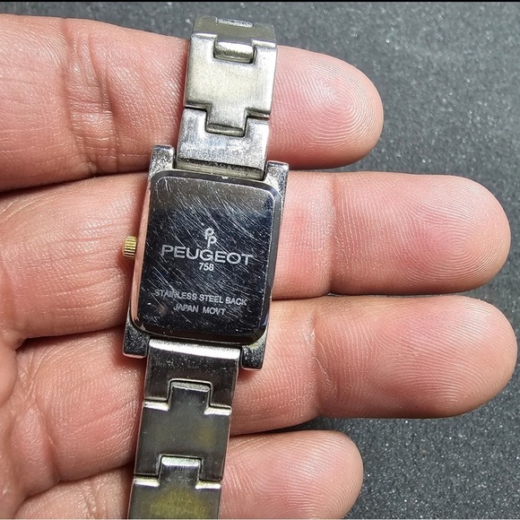 Peugeot 758 Ladies Quartz Watch Tank Style Silver Gold Tone Roman Dial Working - Picture 8 of 9